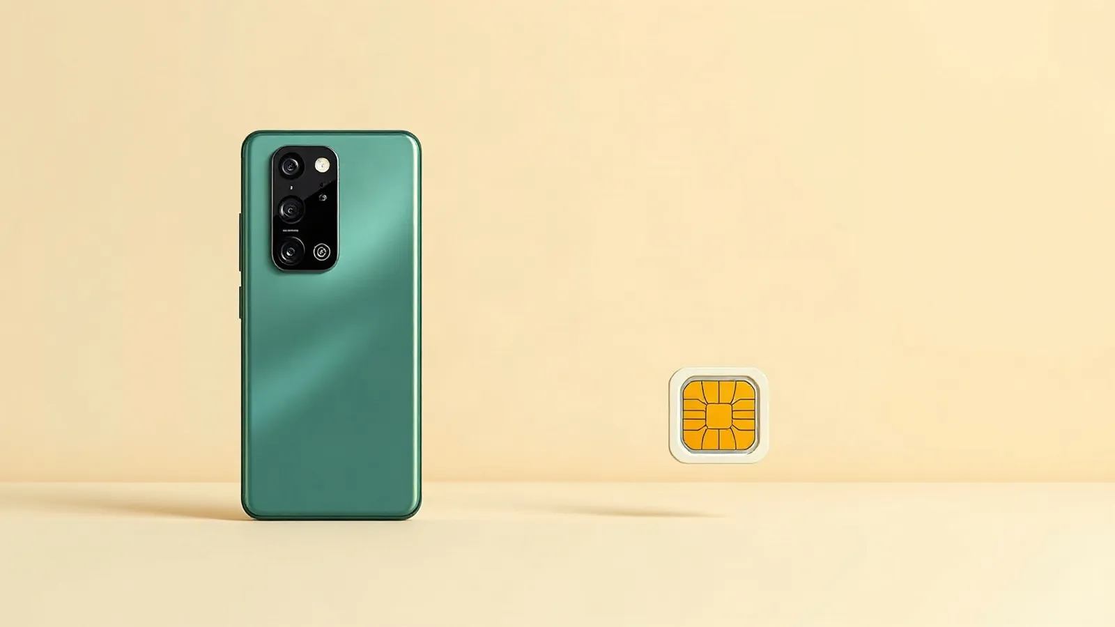 Android smartphone standing next to a stylised eSIM chip
