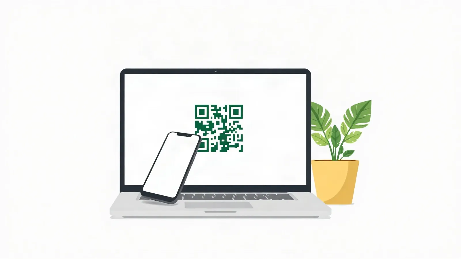 Smartphone scanning a QR code on a laptop screen at home